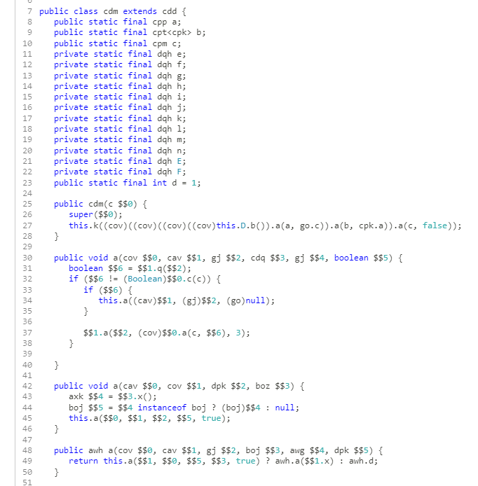 picture of decompiled MC source, showing randomized names